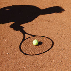 Shadow of man with ball on land