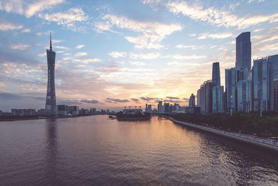 View of buildings against cloudy sky during sunset