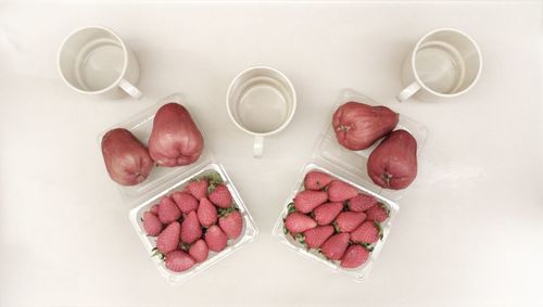 High angle view of various fruits on table