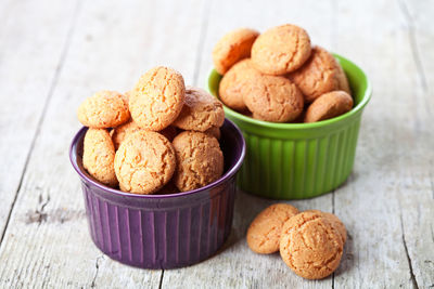 Close-up of cookies in bowl on table