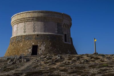 Low angle view of historical building against blue sky