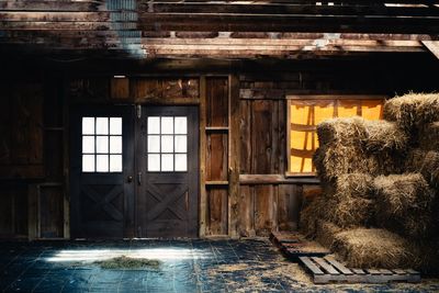Interior of barn with hay