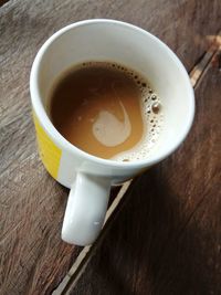 High angle view of coffee on table