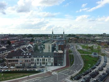 High angle view of cityscape against sky