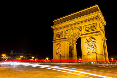 Light trails on road at night