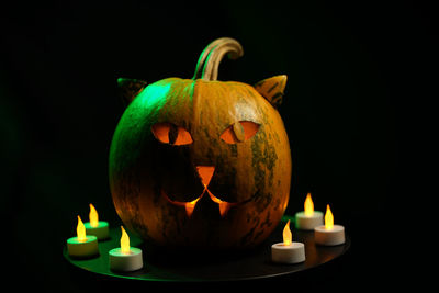 Jack o lantern against black background