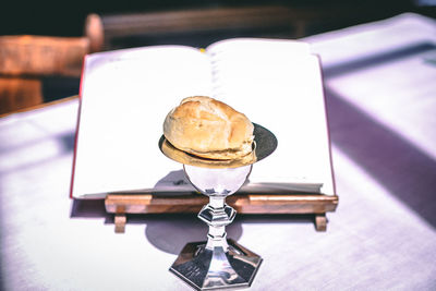 Close-up of coffee cup on table