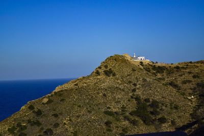 Scenic view of sea against clear blue sky