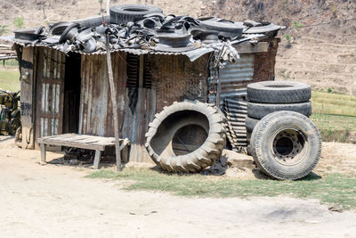 Close-up of machine part on field