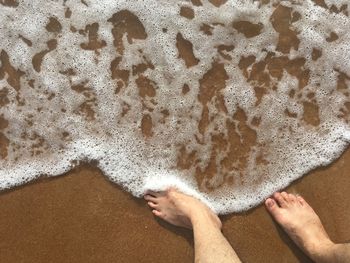 Low section of person on sand at beach
