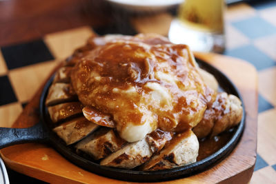 Close-up of food in plate on table