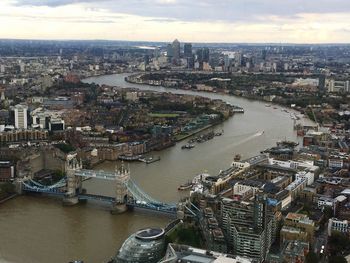 High angle view of suspension bridge