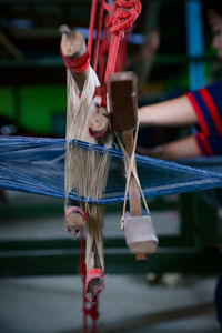 Close-up of loom in workshop