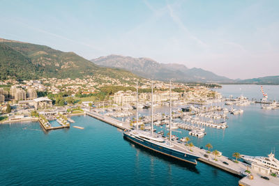 High angle view of boats in sea