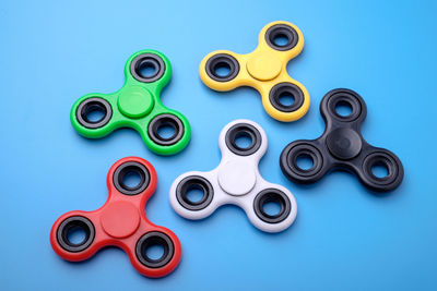 High angle view of colored pencils on table