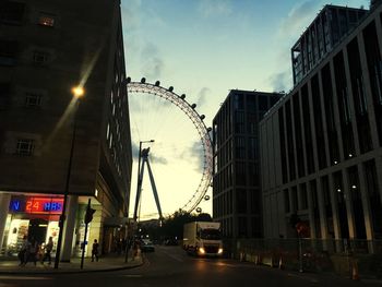 View of ferris wheel in city