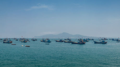 Many fishing boats moored in the anchorage