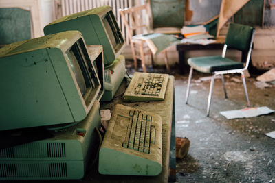 Close-up of old table