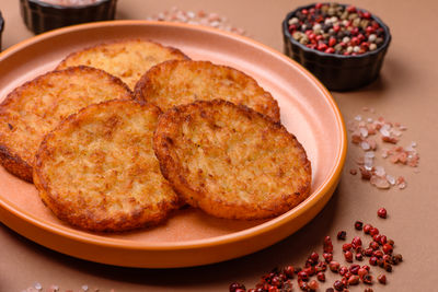 High angle view of food in plate on table