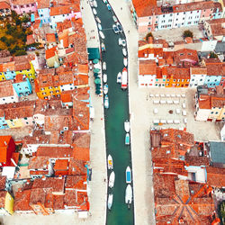 High angle view of buildings in city