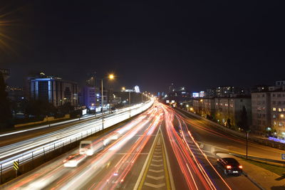 Light trails on road at night