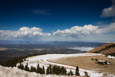 Scenic view of snow-covered mountains, and against sky