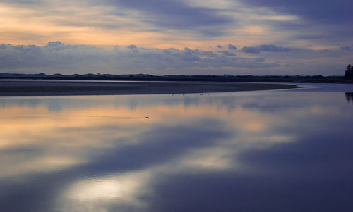 Scenic view of lake against sky during sunset