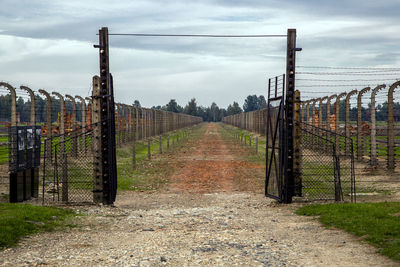 Fence remembrance day concept, auschwitz birkenau concentration camp