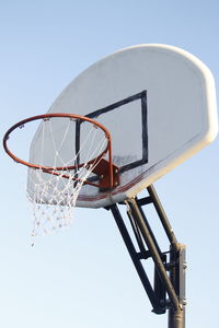 Low angle view of basketball hoop against clear sky