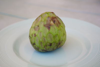 High angle view of apple on plate