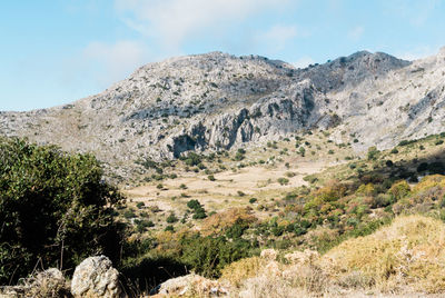 Scenic view of landscape and mountains against sky