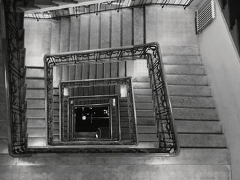 High angle view of spiral staircase in building