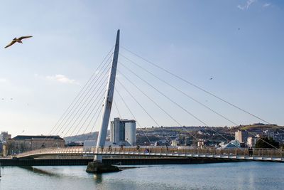 Suspension bridge over river