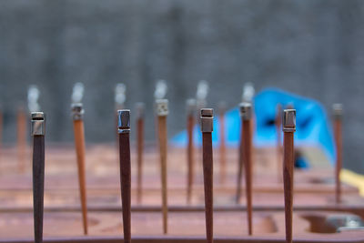 Close-up of hair pin on table