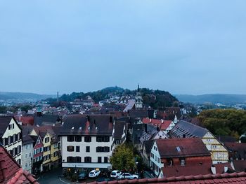 High angle view of townscape against sky