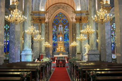 Interior of illuminated church 