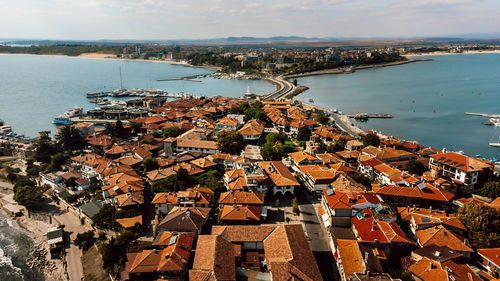 Aerial view of the town of nessebar in bulgaria.