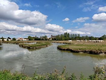 Scenic view of lake against sky