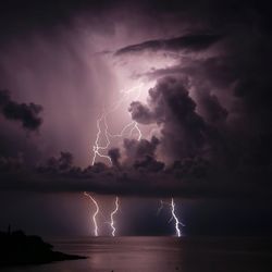 Lightning in sky at night