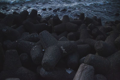 High angle view of stones on beach