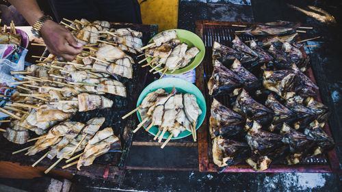 High angle view of fish for sale in market