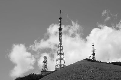 Low angle view of communications tower against sky in monte nerone, italy 