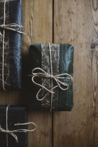 Packed presents on wooden background