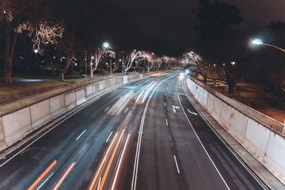 Light trails on road at night