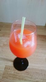 Close-up of orange juice on table