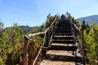 Low angle view of staircase against sky