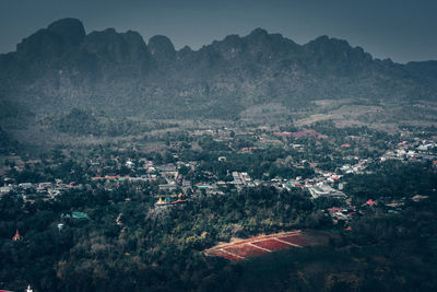 High angle view of townscape against sky