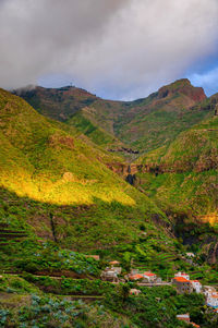 Scenic view of landscape against cloudy sky