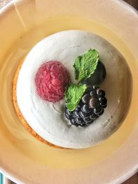 High angle view of dessert in plate on table