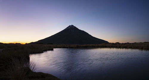 Scenic view of lake against sky during sunset